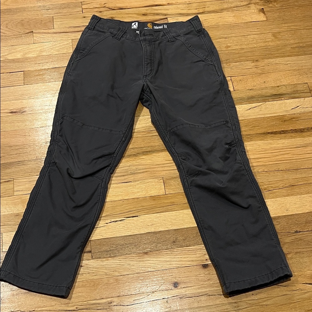Men's Carhartt Gray Work Pants 33x30 fleece lined relaxed fit excellent